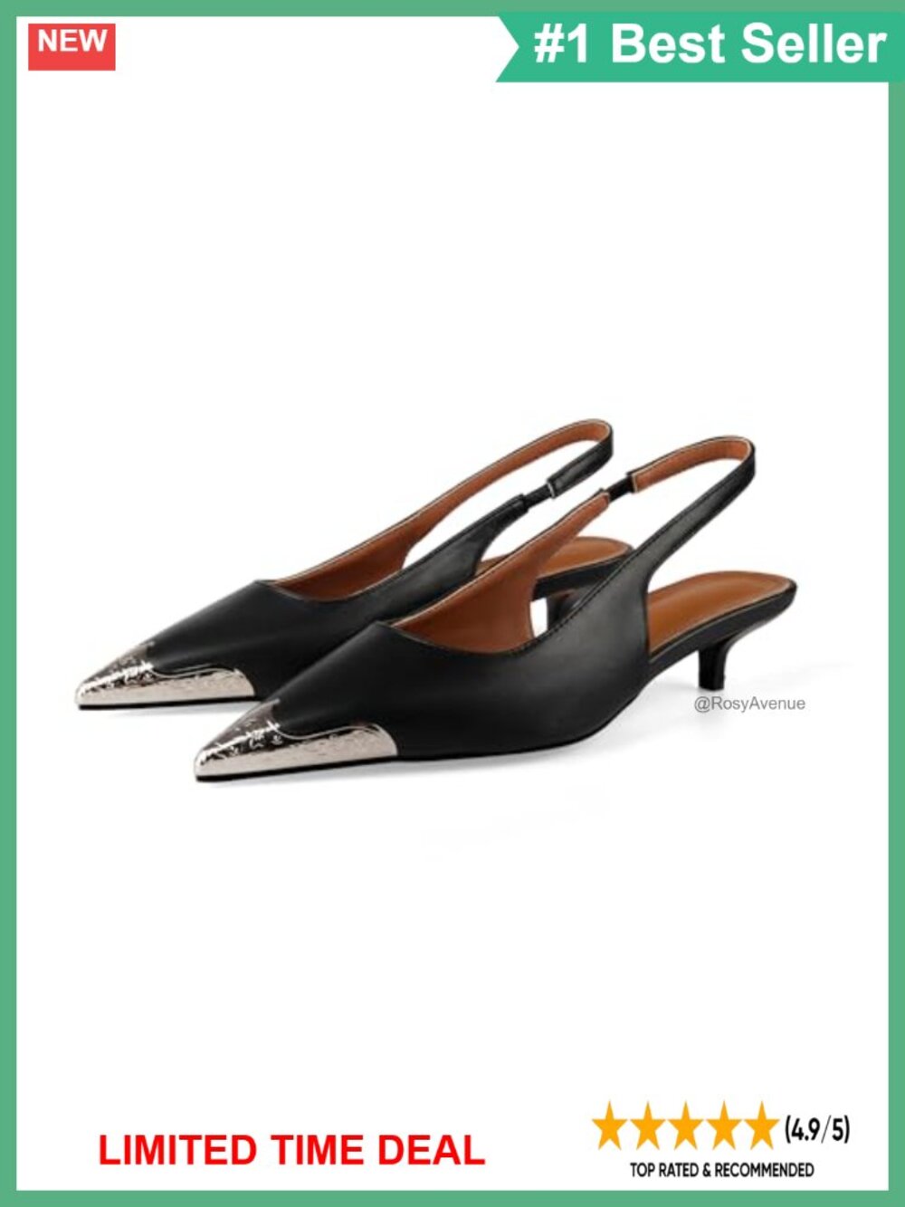 Kitten Heel Slingback Sandals Pointed Toe Slip On Low Heel Pumps